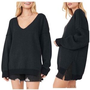 Free People Sweater Weather Dark Gray Oversized V-Neck Sweater